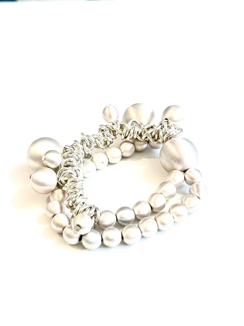 CHICO’S Silver Bauble Charm Multi Strand Stretch Bracelet NWT